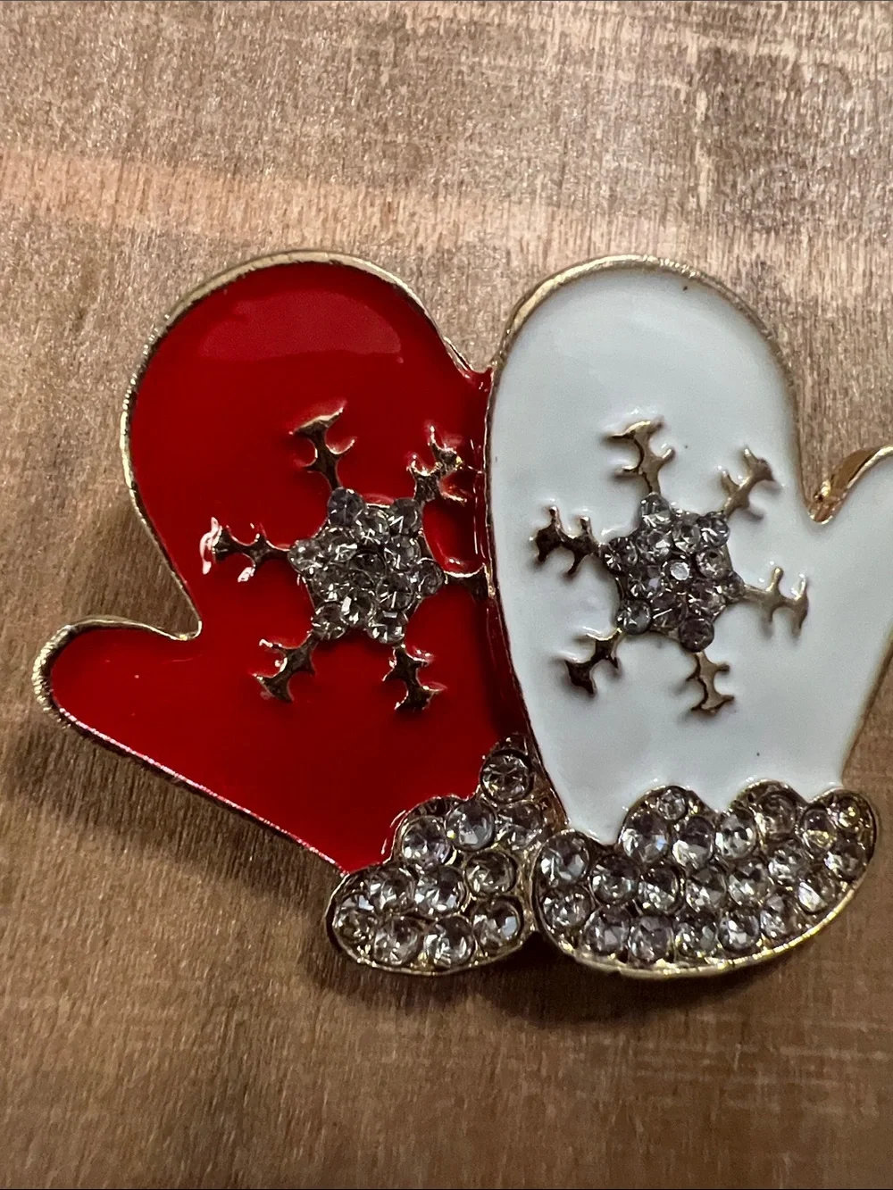 3/$18 Rhinestone Mitten Brooch - Red & White Holiday Fun Lot 6062